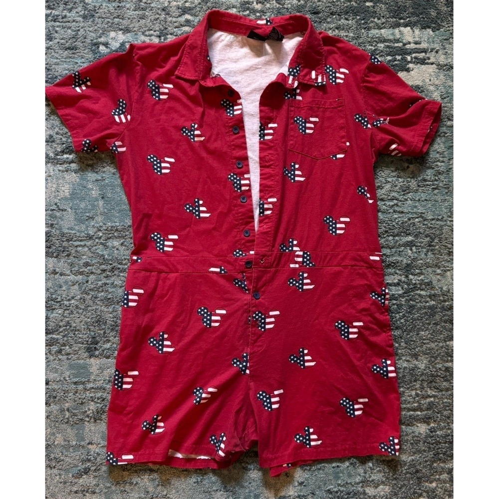 Disney Mickey Mouse Romper Overall Womens Medium Red American Flag Patriotic XL